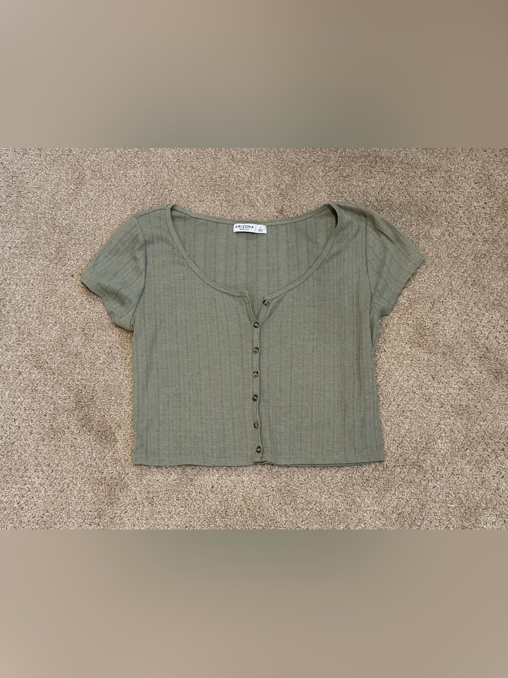 Arizona Jean Company Olive Green Ribbed Button-Front Crop Top